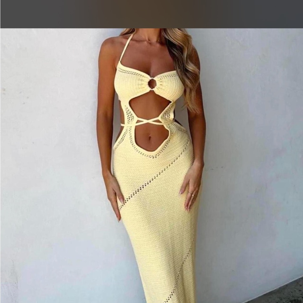 Outcast Butter Yellow Crochet Cutout Maxi Dress - Women